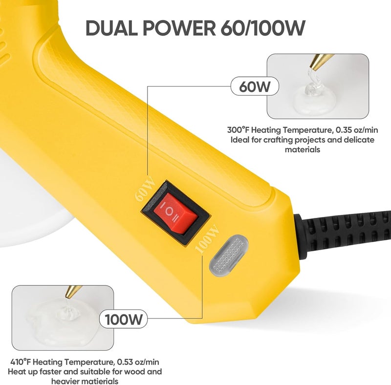 ROMECH Full Size Hot Glue Gun with 60/100W Dual Power and 21 Hot Glue Sticks (7/16"), Fast Preheating Heavy Duty Industrial Gluegun with Storage Case for Crafting, DIY and Repairs (Yellow) - Image 3